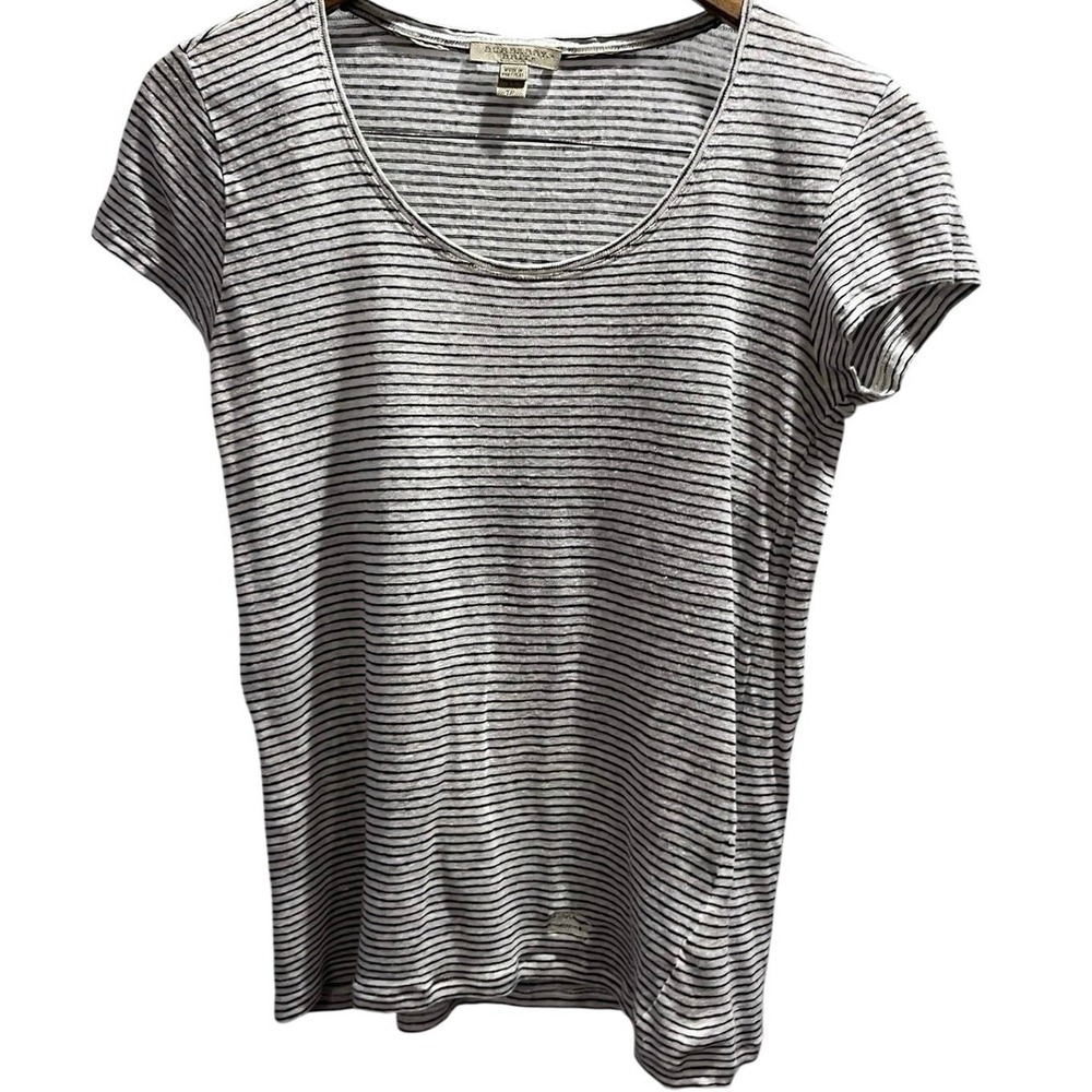 Burberry Brit Black and White Striped 100% Linen Short Sleeve Top Sz XS